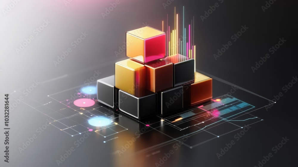 Poster abstract d geometric shapes and lines with colorful glows