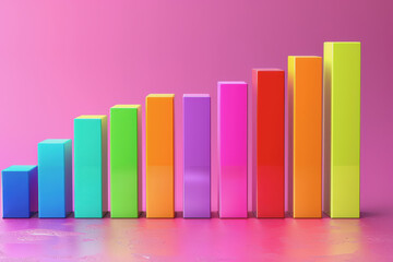 Bold and colorful bar graph, minimalist style, side view, clear and vibrant visual representation.