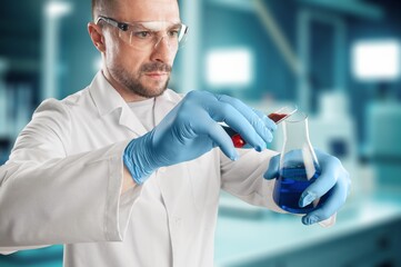 Chemist worker conducting research producing a beauty product