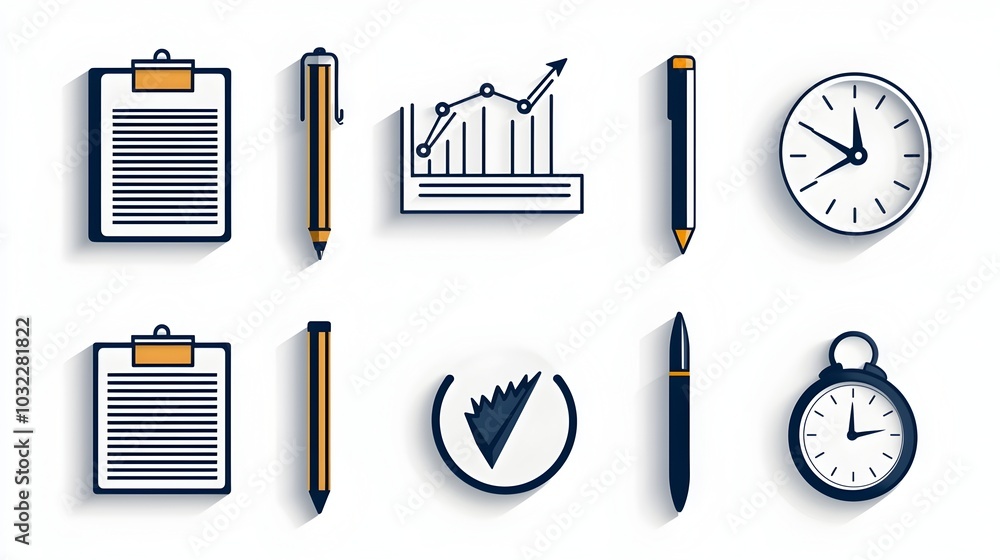 Aufkleber Thin line icons representing various elements of productivity process efficiency growth tracking organizational performance analytics and data driven decision making for business