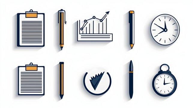 Thin line icons representing various elements of productivity process efficiency growth tracking organizational performance analytics and data driven decision making for business