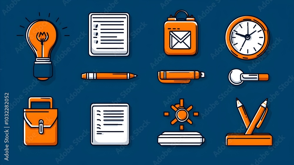 Aufkleber Thin line icons highlighting productivity performance project goal achievement in a clean minimalistic style  Ideal for business workplace and commercial applications related to efficiency strategy