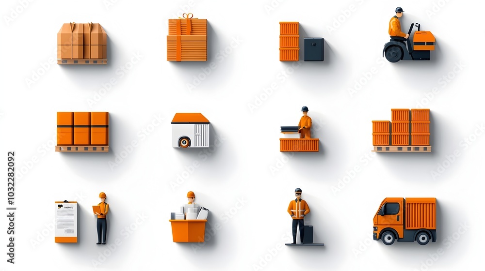 Poster A set of thin line style icons illustrating key productivity and efficiency elements such as industrial process optimization time management and business workflow improvement