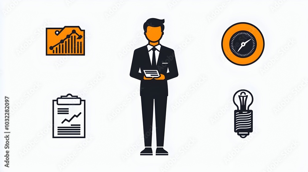 Poster Thin line icons designed to visually represent key productivity concepts in business performance project management and goal achievement