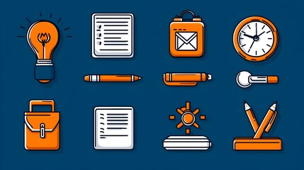 Thin line icons highlighting productivity performance project goal achievement in a clean minimalistic style  Ideal for business workplace and commercial applications related to efficiency strategy