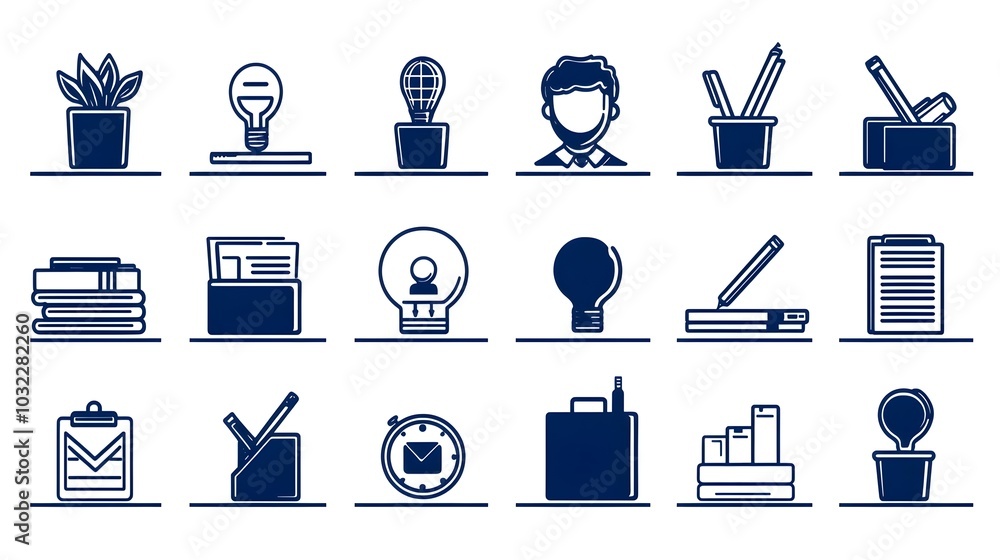 Poster Productivity Icon Set in Thin Line Art Style Featuring Organizational Elements Like Deadlines Optimization and Performance Improvement