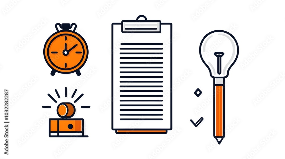 Poster Productivity Optimization and Organizational Performance Visuals in Minimalist Style  Icons and Depicting Elements like Deadlines Time Management Workflow and Strategic Planning for Business Success