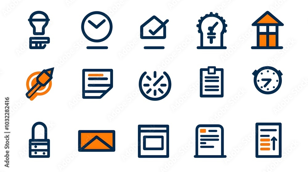 Aufkleber Optimizing service and workflow productivity through efficient project management and data driven decisions  A set of thin line icons representing various aspects of efficiency