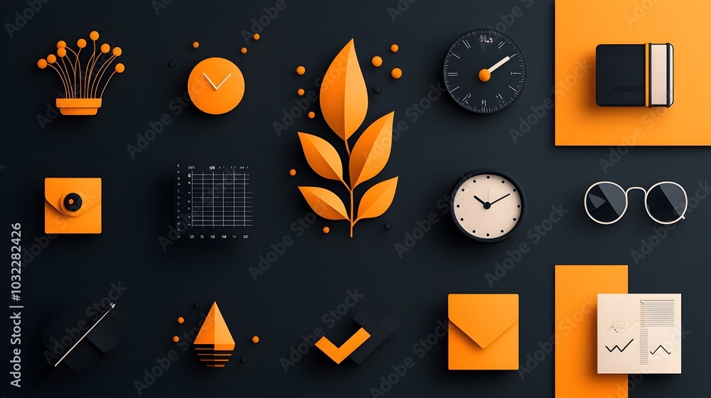 Aufkleber Comprehensive set of thin line icons representing various productivity and efficiency elements including growth graphs time management tools and business analytics features