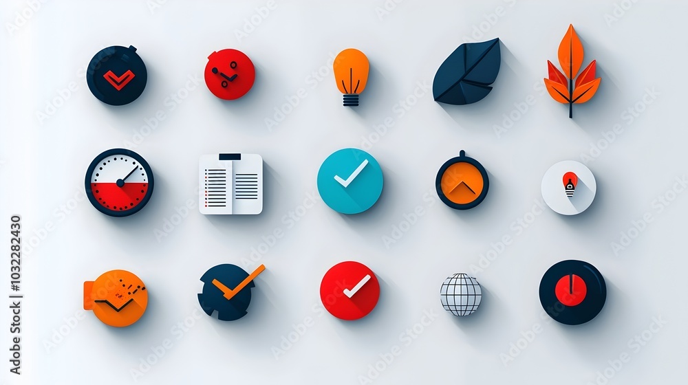 Poster A collection of thin line icons representing various elements of productivity efficiency and time management in a business or finance context including growth graphs data analysis