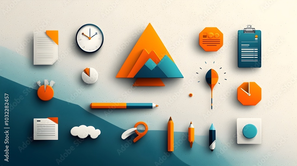 Aufkleber Set of thin line icons representing business productivity data analytics and time management elements such as growth graphs efficiency metrics and planning solutions
