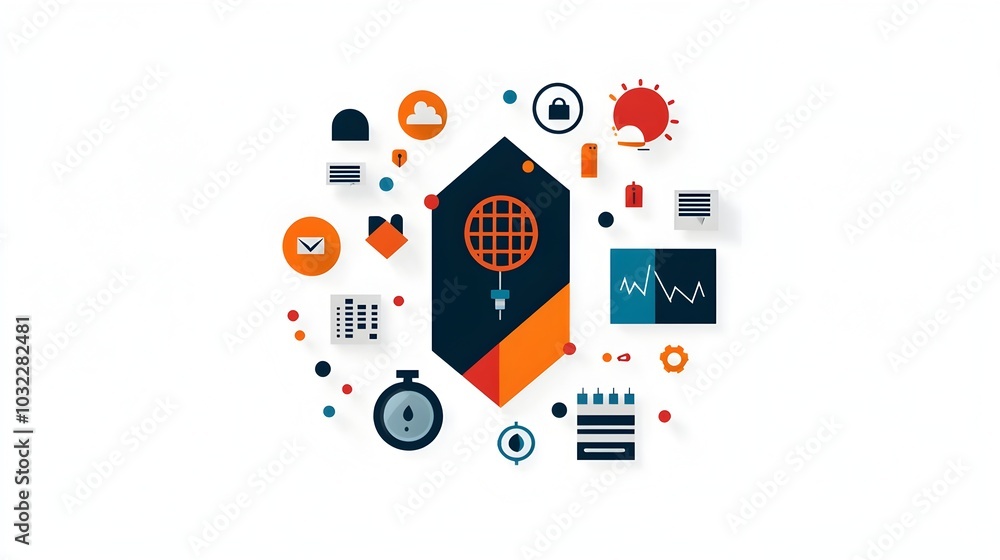 Aufkleber Minimalist icon set featuring symbols and graphics that convey the concepts of process optimization service efficiency and performance growth for business and technology solutions