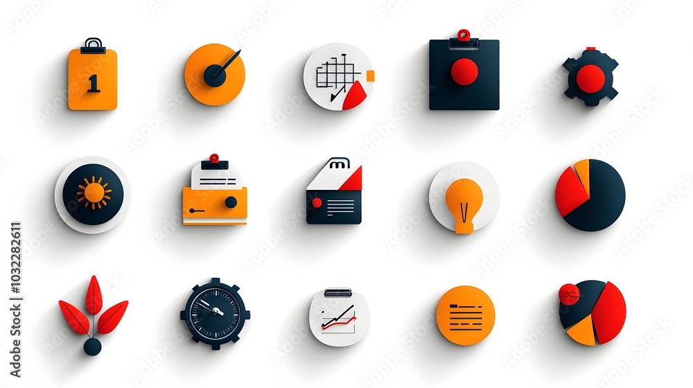 Aufkleber Minimalist icons showcasing various productivity project management and deadline tracking tools and concepts  Clean modern design with linear graphics