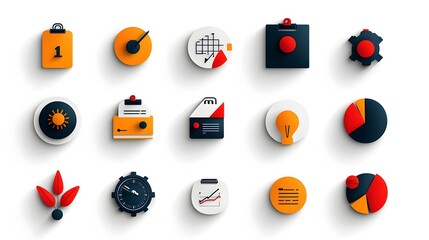 Minimalist icons showcasing various productivity project management and deadline tracking tools and concepts  Clean modern design with linear graphics