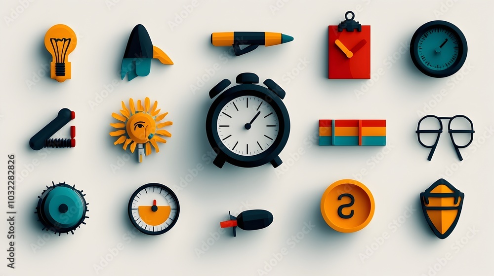Poster Comprehensive Set of Icons for Optimized Productivity and Goal Achievement in Business Workplace and Lifestyle  Featuring Elements Related to Time Management Performance Strategy and Success