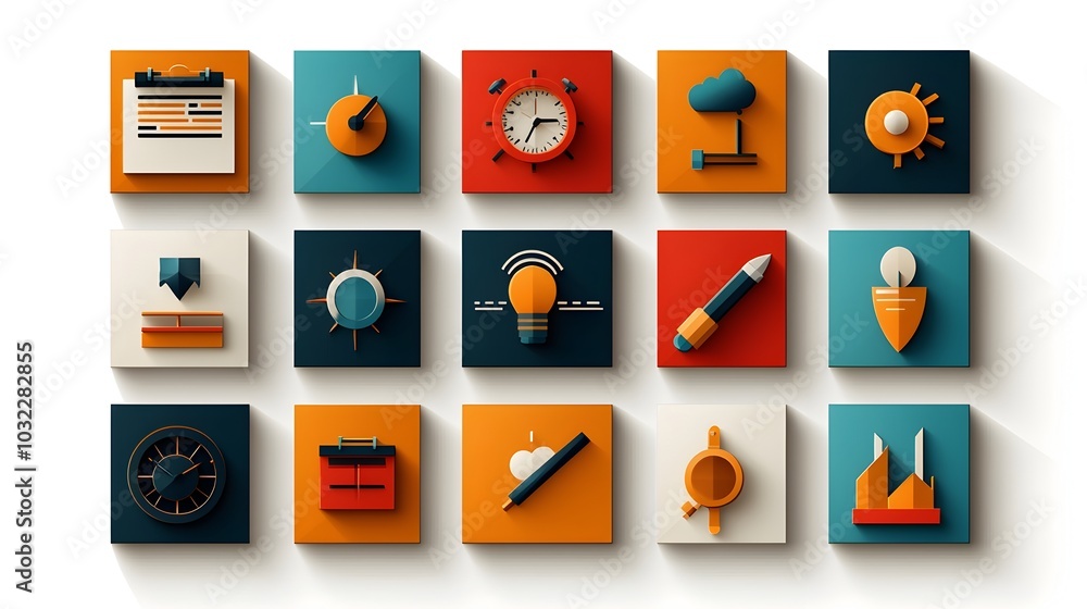 Aufkleber A comprehensive set of productivity and performance focused icons covering various aspects of time management goal setting workflow optimization and strategic progression towards success