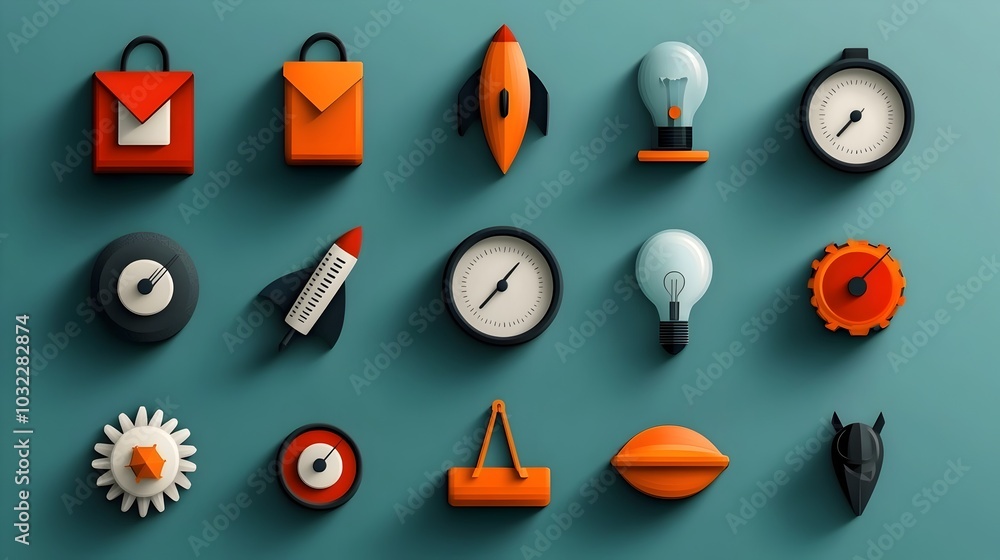 Poster A comprehensive set of productivity themed icons designed to visually represent concepts such as time management goal achievement performance