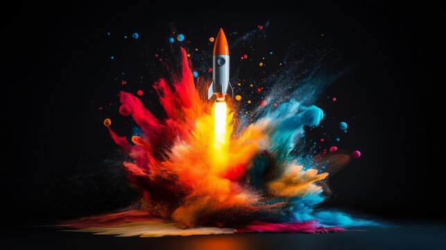 Rocket Launch with Colorful Explosion