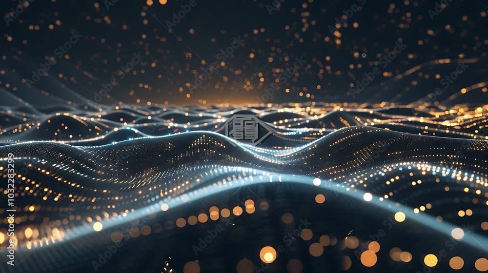 Aufkleber a futuristic landscape composed of interconnected glowing dots and lines on a dark background, symbo