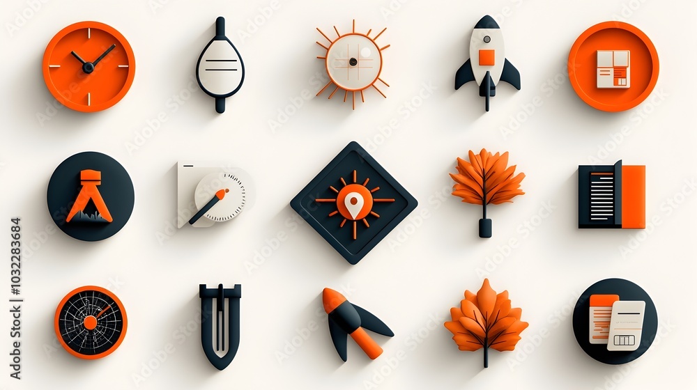 Fototapete Comprehensive icon set designed to represent various aspects of productivity including service optimization time efficiency and performance management  The icons convey the concepts of workflow