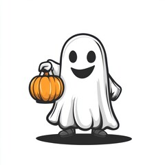 Obraz premium Cute ghost and pumpkin. Halloween decoration element.