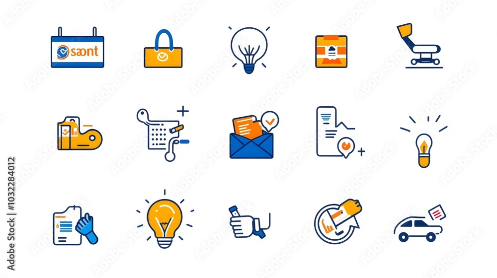 Poster This image showcases a thin line icon set featuring various elements related to business marketing including sponsor purchase and campaign icons