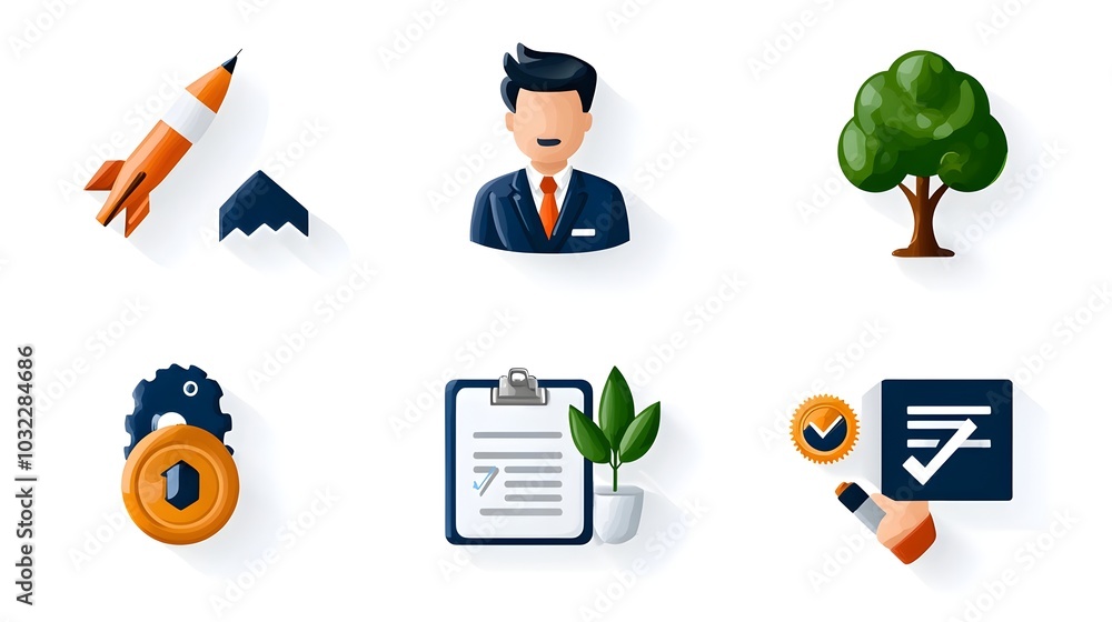 Poster a minimalist set of thin line evaluation icons including test analysis and report presented in a han