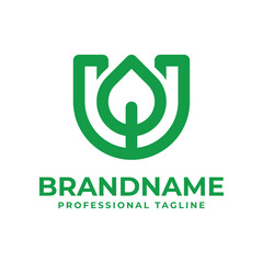 Letter U Leaf Logo, symbolizing growth, sustainability, and nature © Prayoga