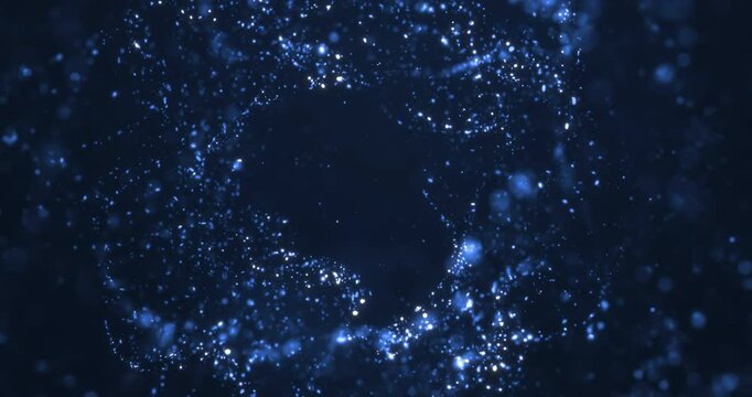 christmas blue dark glittering background floating with bokeh, gold holiday happy new year