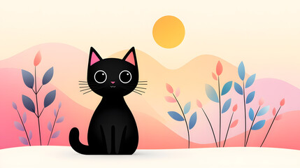 Magical Whimsical Cute Cat Flat Illustration Avatar for Fantasy Art
