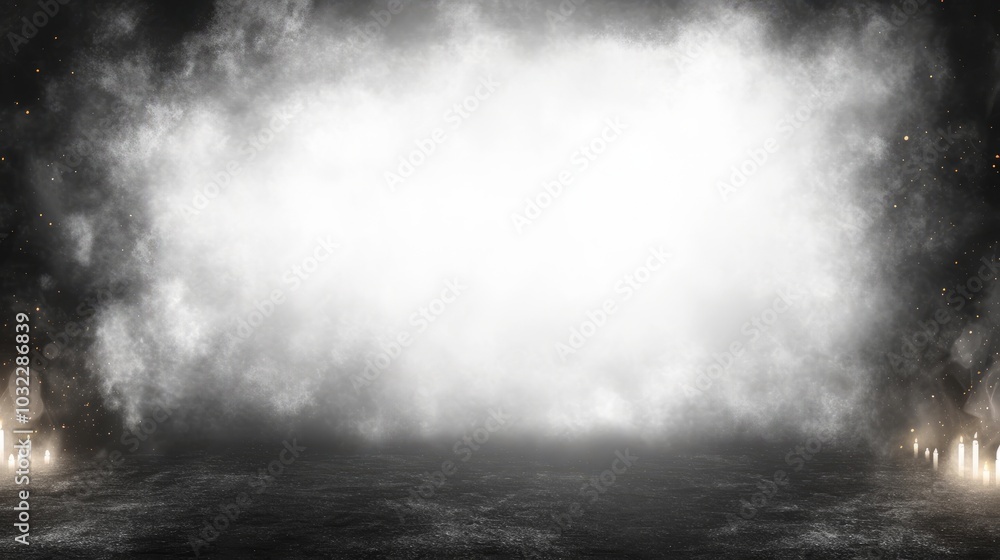 Poster a misty, ethereal scene with soft lighting and candles, creating a mystical atmosphere.