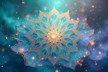 Fototapeta premium Beautiful pastel multi color shiny spiritual Mandala Background - Ai generated 