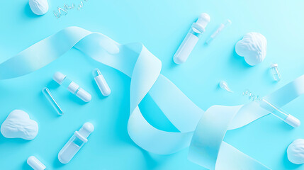 Diabetes awareness symbol with blue ribbon on blue background