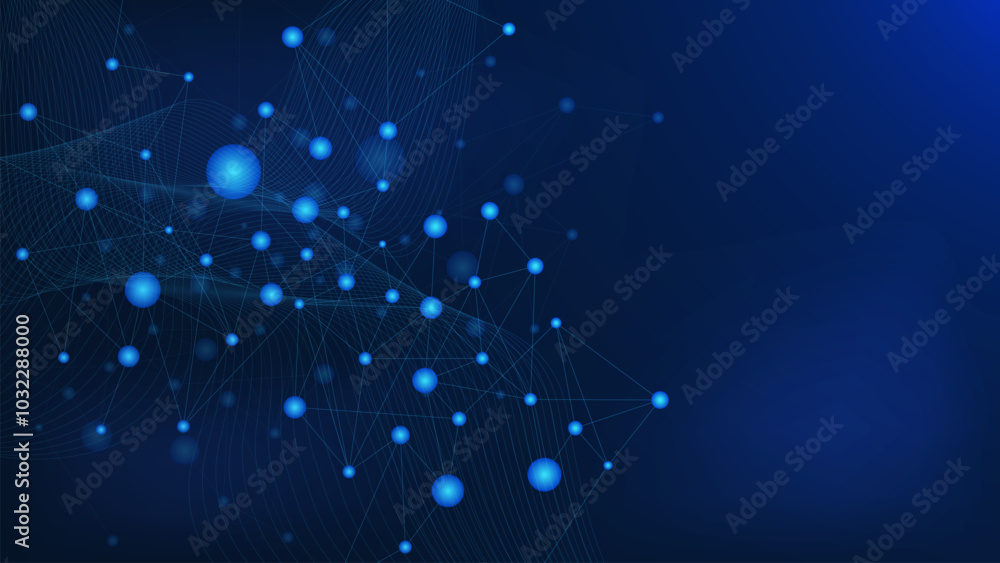 Poster molecules structure dna helix or atom visualization with connecting dots lines and wave flow. scienc