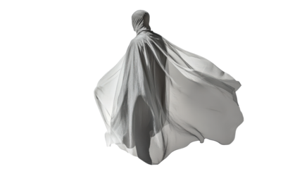Mysterious figure in flowing cloak, Transparent background