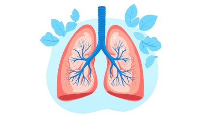 Fototapeta premium Illustration of healthy lungs surrounded by leaves, symbolizing fresh air and respiratory health.