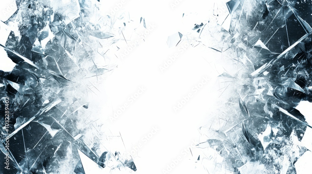 Poster a shattered glass effect creating a dynamic, empty space in the center for design purposes.