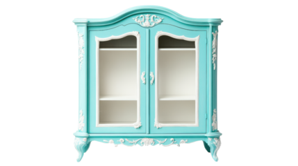 Vintage turquoise cabinet with elegant design on Transparent background