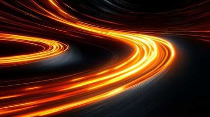 Dynamic Flow Of Circular And Curved Light Trails On Black Background, Conveying Motion And Energy