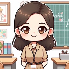 Smiling cartoon girl with long hair, a childlike face, and a joyful expression, representing childhood and beauty