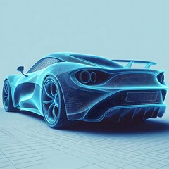 Naklejka premium Supercar, wireframe mode, flat illustration, minimal design of technology