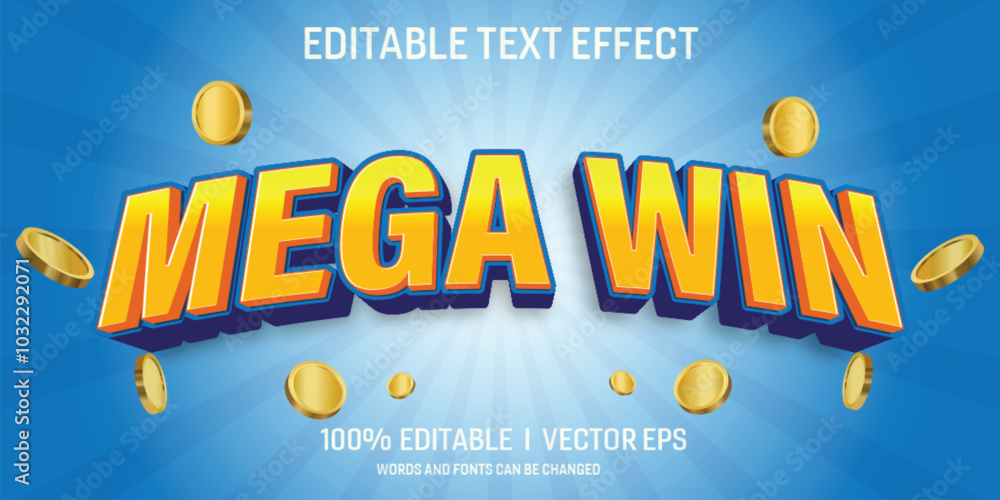 Poster editable mega win vector text effect with modern style design