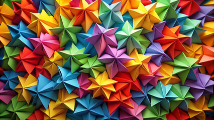 vibrant wallpaper background made of colorful origami paper.
