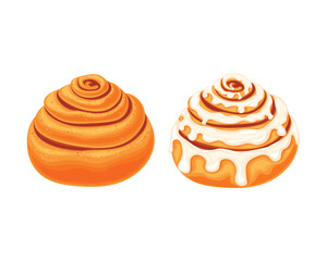 Cinnamon bun and cinnabon Sweet bun snail. Baking desserts. Sweet flour products. Cinnabon on a white background