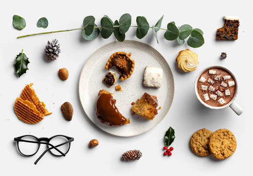 Festive Flat Lay with Hot Chocolate and Treats Scene Creator