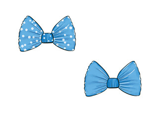 Watercolor blue bow. Painting isolated on white background.
