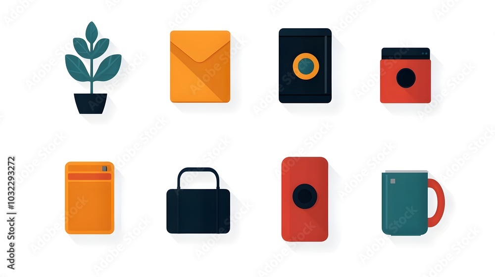 Aufkleber Sleek and minimalist icons depicting a range of digital devices and tools with a clean linework simple geometric forms and a soothing pastel color palette for a modern and efficient digital aesthetic