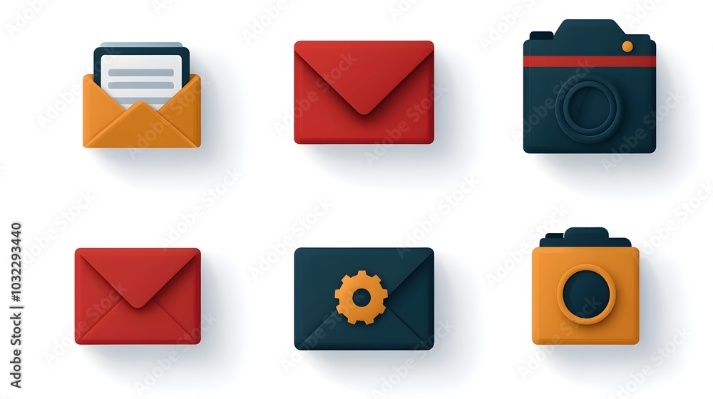 Poster vibrant boldly colored icon set showcasing various digital technologies and user interfaces featurin
