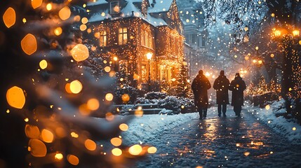 Obraz premium Carolers Singing Near Snowy House