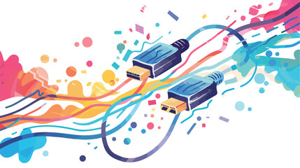 Internet Connection Cable in Mixed Media Flat Style Vector